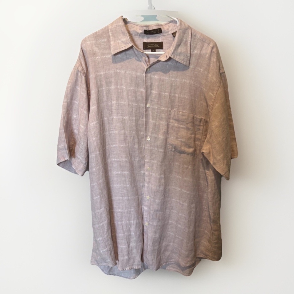 Tasso Elba Luxury Linen Shirt XL Men’s Purple Hawaiian Button Up Casual Resort